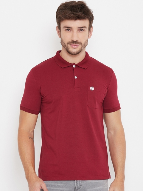 

Bishop Cotton Men Maroon Solid Polo Collar T-shirt