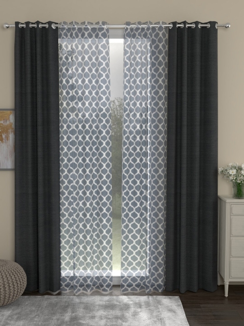 

ROSARA HOME Set Of 4 Grey & White Door Curtains