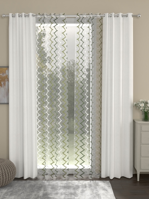 

ROSARA HOME White & Transparent Set of 4 Long Door Curtains