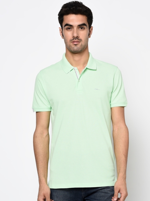 

Octave Men Green Solid Polo Collar Cotton T-shirt