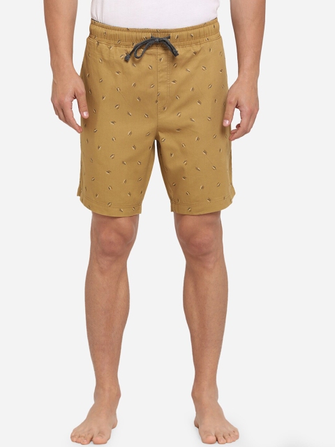 

JADE BLUE Men Khaki-Coloured Printed Cotton Lounge Shorts