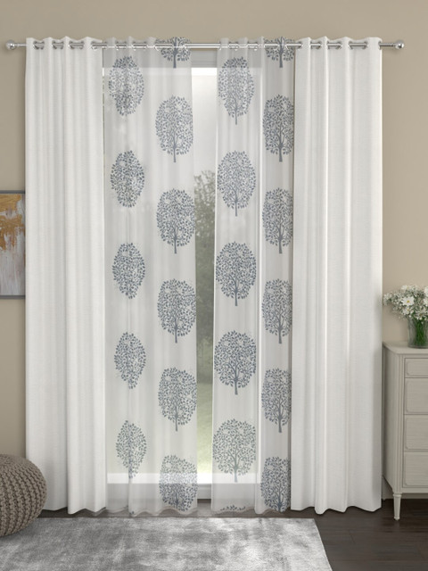 

ROSARA HOME Set Of 4 White & Grey Long Door Curtains
