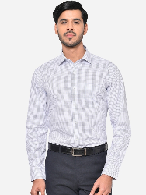 

JADE BLUE Men White & Blue Regular Fit Checked Pure Cotton Formal Shirt
