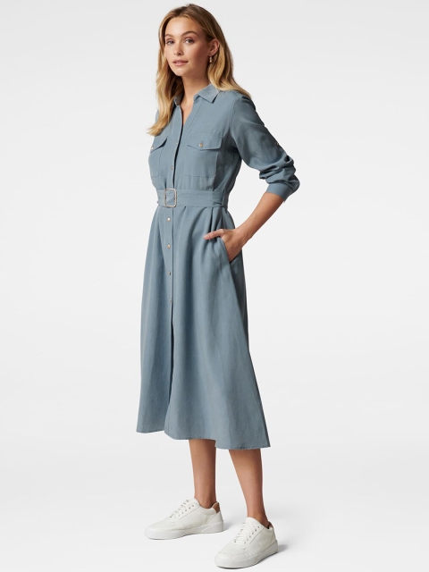 

Forever New Women Blue Solid Shirt Dress
