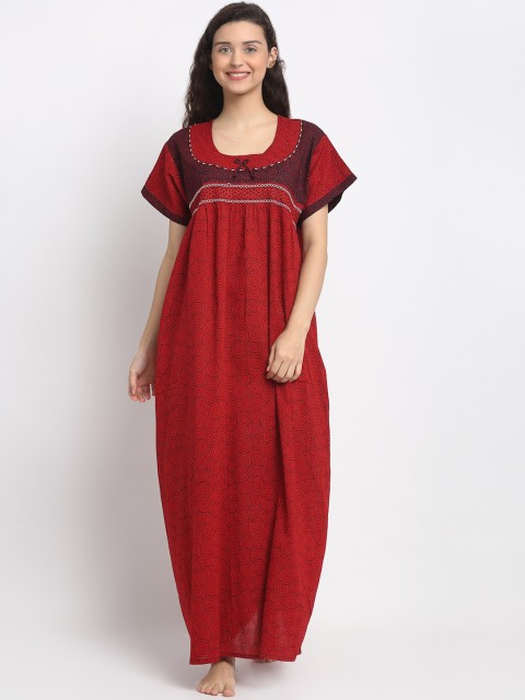

Secret Wish Red & Brown Printed Nightdress