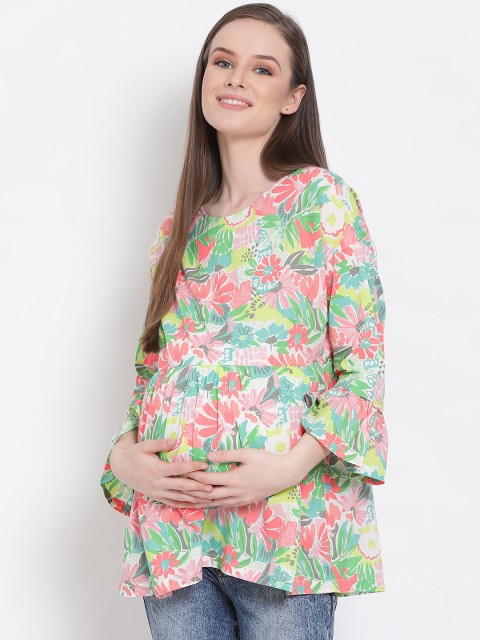 

Oxolloxo Maternity Multicoloured Floral Printed Bell Sleeves A-Line Top, Multi
