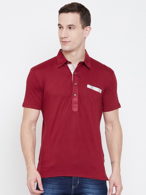 

armure Men Maroon Solid Polo Collar T-shirt