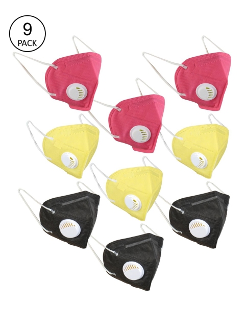 

OOMPH Unisex Pack of 9 Solid 5-Ply K95 Protective Masks, Yellow