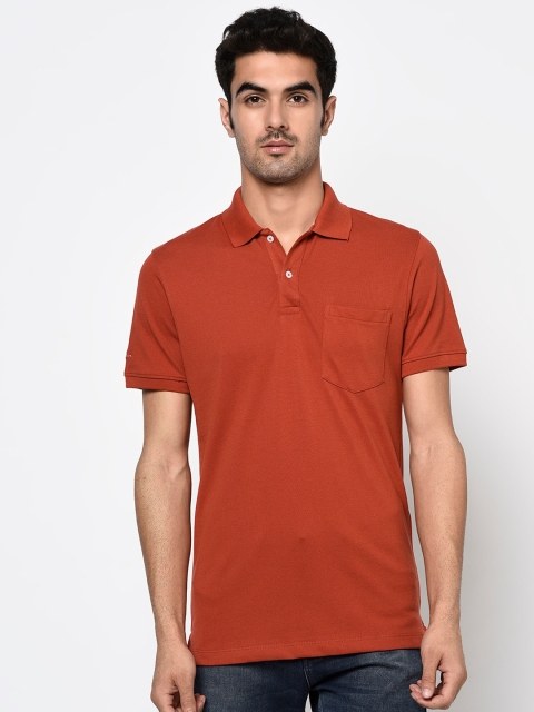 

Octave Men Rust Solid Polo Collar Cotton T-shirt