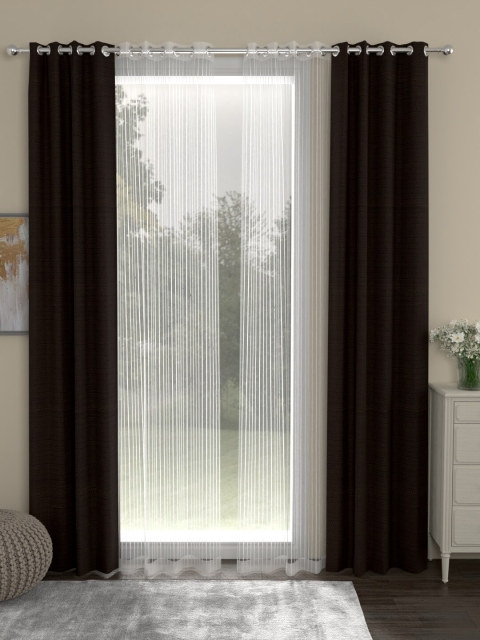 

ROSARA HOME Set Of 4 Coffee Brown & White Door Curtains