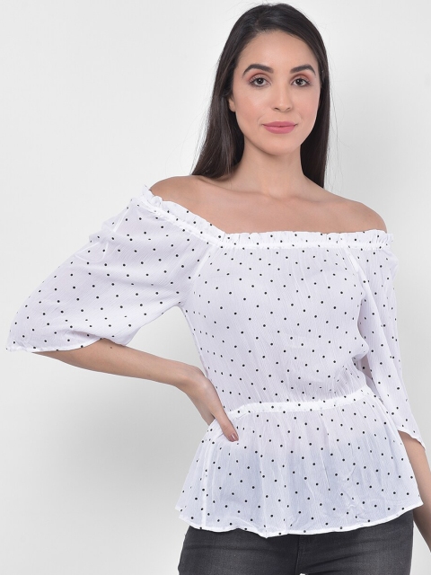 

JAAIVE White & Black Printed Off-Shoulder Flared Sleeves Bardot Top
