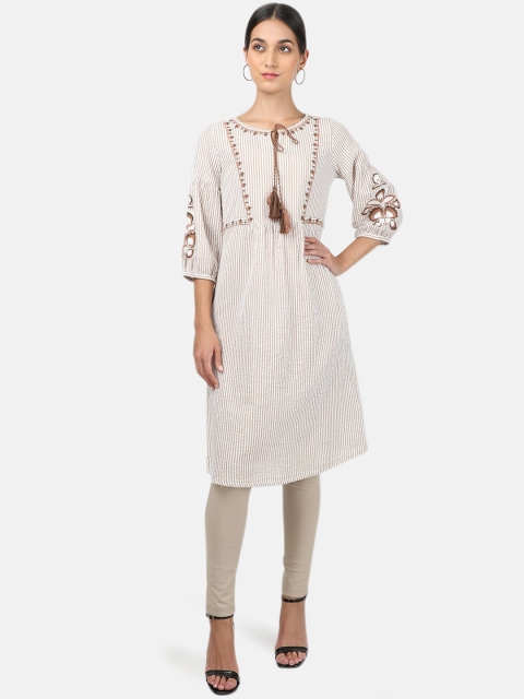 

Monte Carlo Women Beige Striped Cotton Tunic
