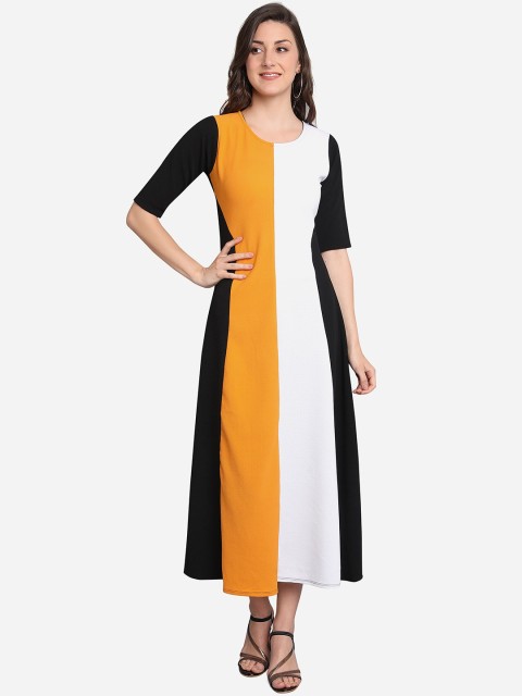 

PURVAJA Women Yellow & Black Colourblocked Maxi Dress