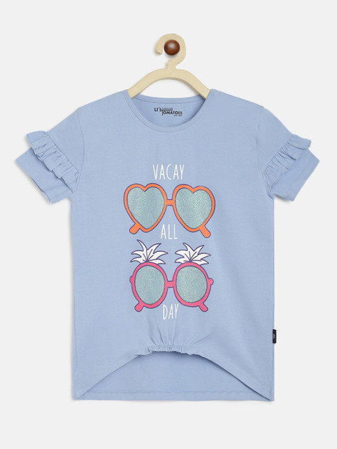 

Lil Tomatoes Blue Printed Pure Cotton High-Low Top