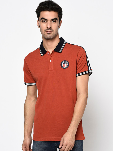 

Octave Men Rust Brown Solid Polo Collar T-shirt
