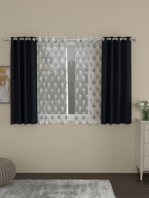 

ROSARA HOME Charcoal & Transparent Set of 4 Window Curtains