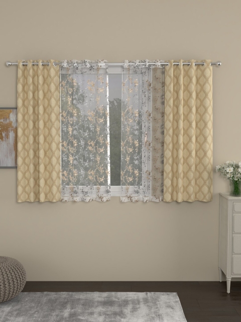 

ROSARA HOME Beige & White Set of 4 Jacquard Window Curtains
