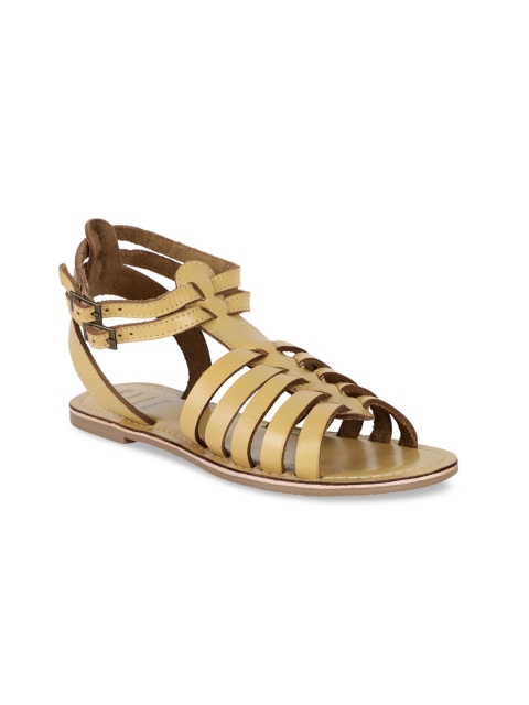 

ELLE Women Tan Brown Solid Leather Gladiators