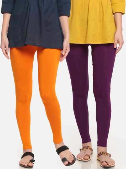 

De Moza Women Pack of 2 Solid Ankle-Length Leggings, Purple