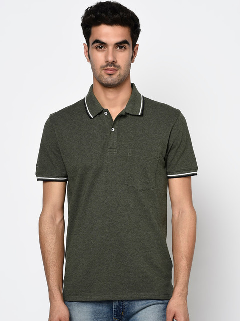 

Octave Men Olive Green Solid Polo Collar T-shirt