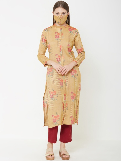 

FASHOR Women Mustard Quirky Printed Sequins Kurta