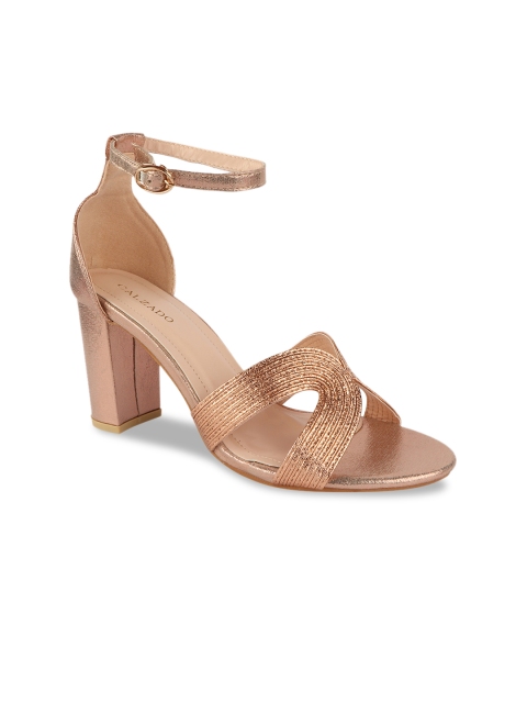 

CALZADO Women Champagne-Toned Embellished Block Heels