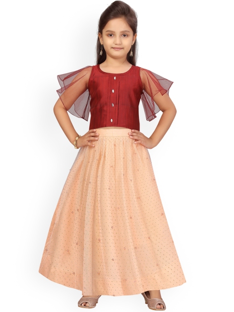

Aarika Girls Cream-Coloured & Maroon Lehenga Choli