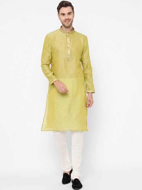 

Chitwan Mohan Men Green & White Solid Kurta with Churidar