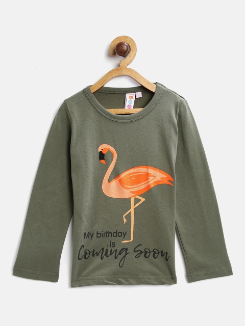 

Kids On Board Olive Green Printed Pure Cotton Regular Top