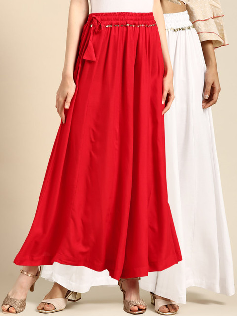

TAG 7 Women Set Of 2 Solid Flared Palazzos, White