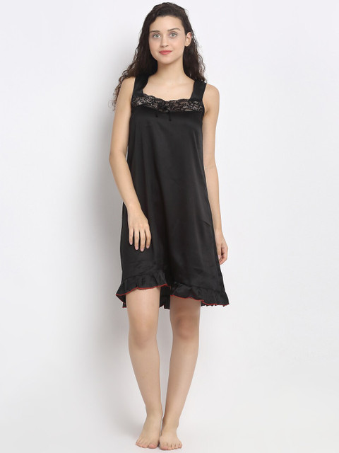 

Secret Wish Black Solid Satin Baby Doll