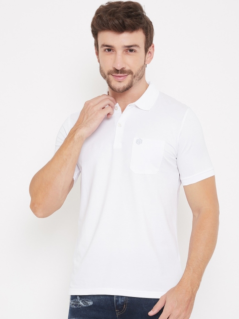 

Bishop Cotton Men White Solid Mandarin Collar T-shirt