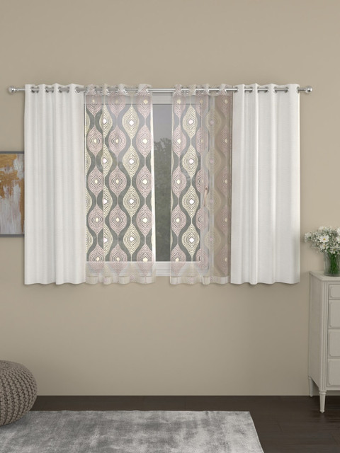 

ROSARA HOME White & Transparent Set of 4 Regular & Sheer Window Curtains