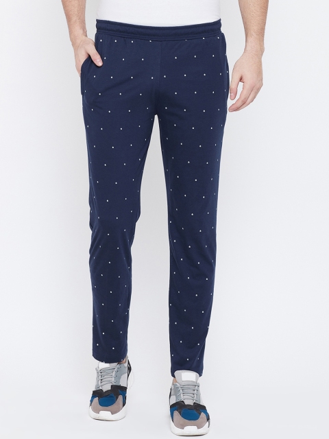 

Okane Men Blue & White Polka Dot Printed Track Pants, Navy blue