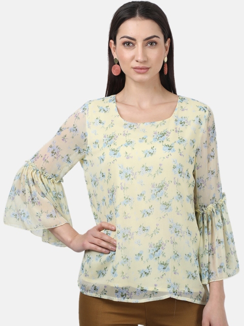 

Monte Carlo Yellow & Blue Floral Printed Bell Sleeves Regular Top