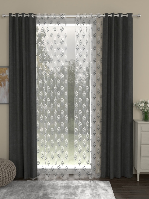 

ROSARA HOME Grey & White Set of 4 Door Curtains