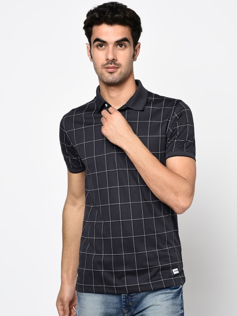 

Octave Men Charcoal Grey & White Checked Polo Collar T-shirt