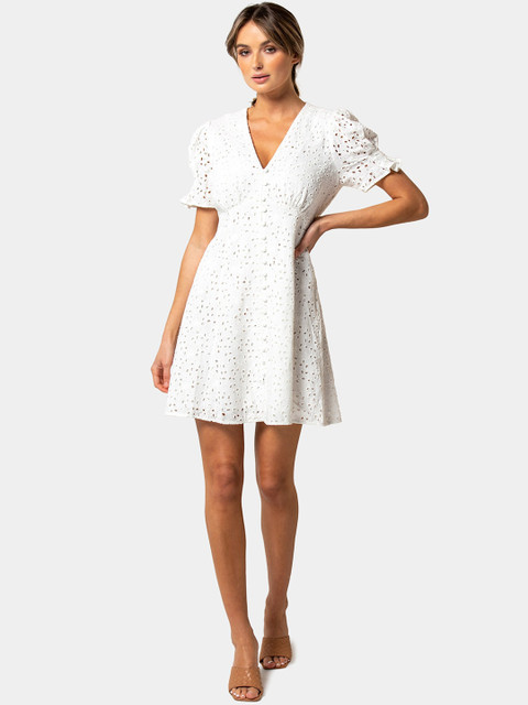 

Forever New Women White Self Design Fit and Flare Dress