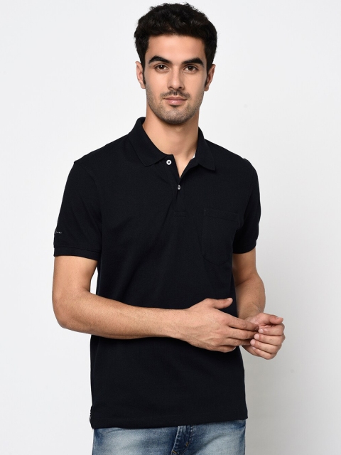 

Octave Men Navy Blue Solid Polo Collar Cotton T-shirt