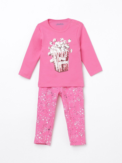 

Juniors by Lifestyle Girls Fuchsia & White Embellished T-shirt with Pyjamas