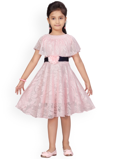 

Aarika Girls Pink Floral Self Design Fit and Flare Dress