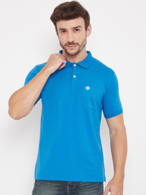 

Bishop Cotton Men Blue Solid Polo Collar T-shirt