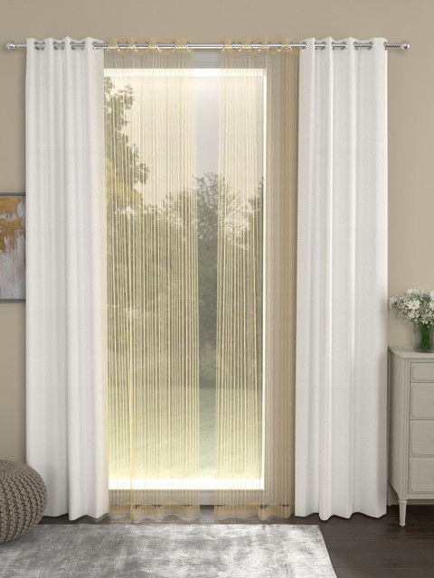 

ROSARA HOME White & Golden Set of 4 Door Curtains