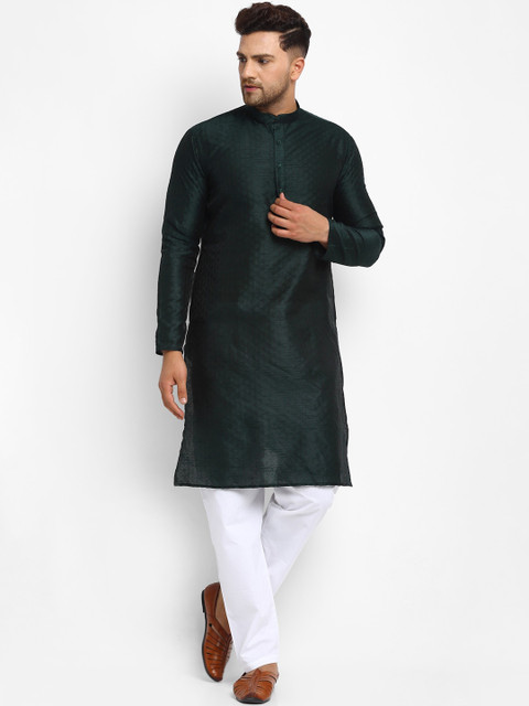 

TREEMODA Men Green & White Self Design Kurta with Pyjamas