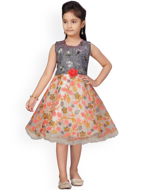 

Aarika Girls Grey Printed Fit and Flare Dress