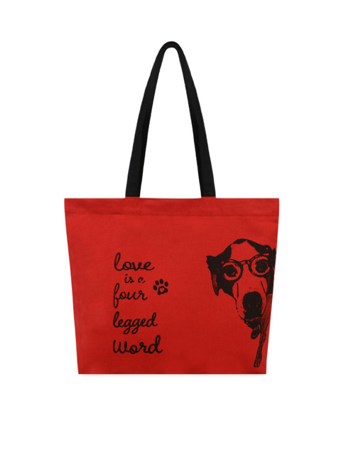 

Vivinkaa Red & Black Cotton Canvas Spec Dog Printed Tote Bag