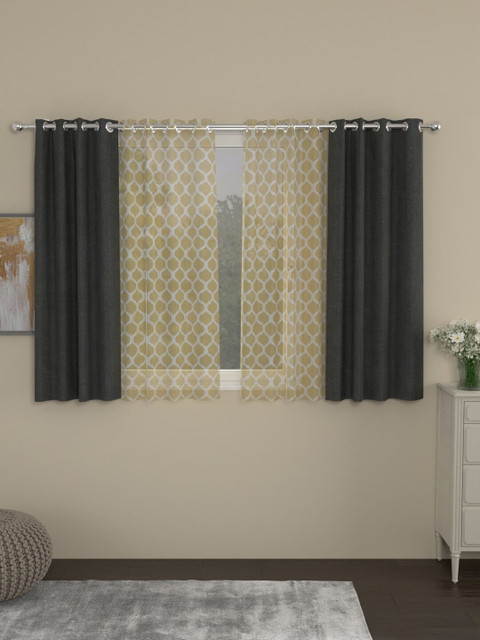 

ROSARA HOME Grey & Beige Set of 4 Window Curtains