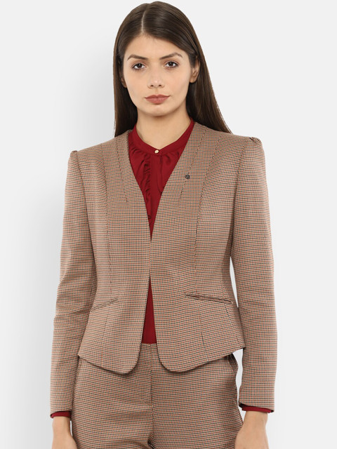 

Van Heusen Woman Women Beige Checked Single-Breasted Formal Blazer