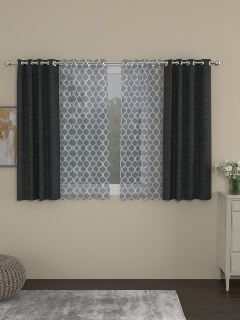 

ROSARA HOME Grey & Charcoal Set of 4 Window Curtains