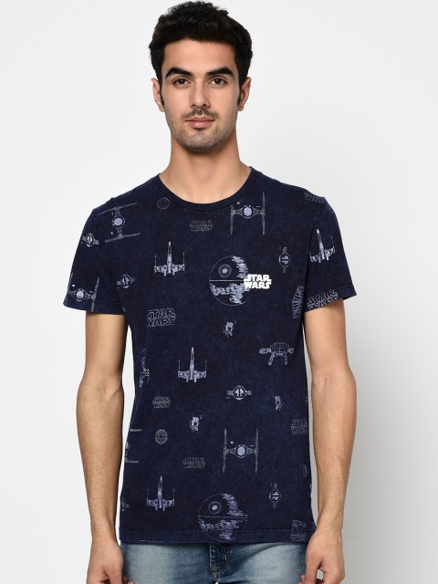 

Octave Men Indigo Printed Round Neck T-shirt, Blue